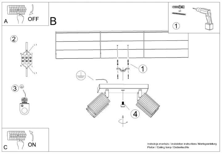 Diagram dinstallation du plafonnier karbon 4 beige avec ampoules gu10 interchangeables et design minimaliste