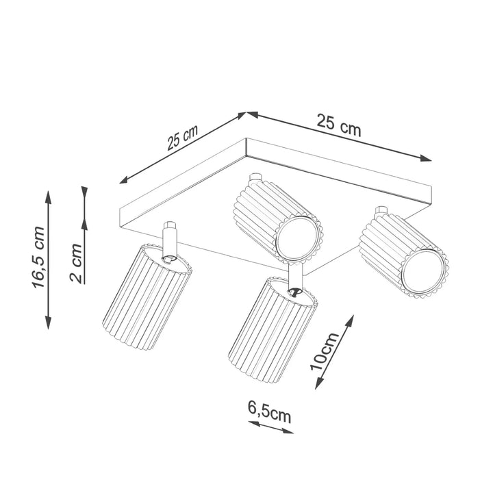 Luminaire plafonnier karbon 4 beige avec quatre ampoules gu10 interchangeables en design minimaliste et finition métallique