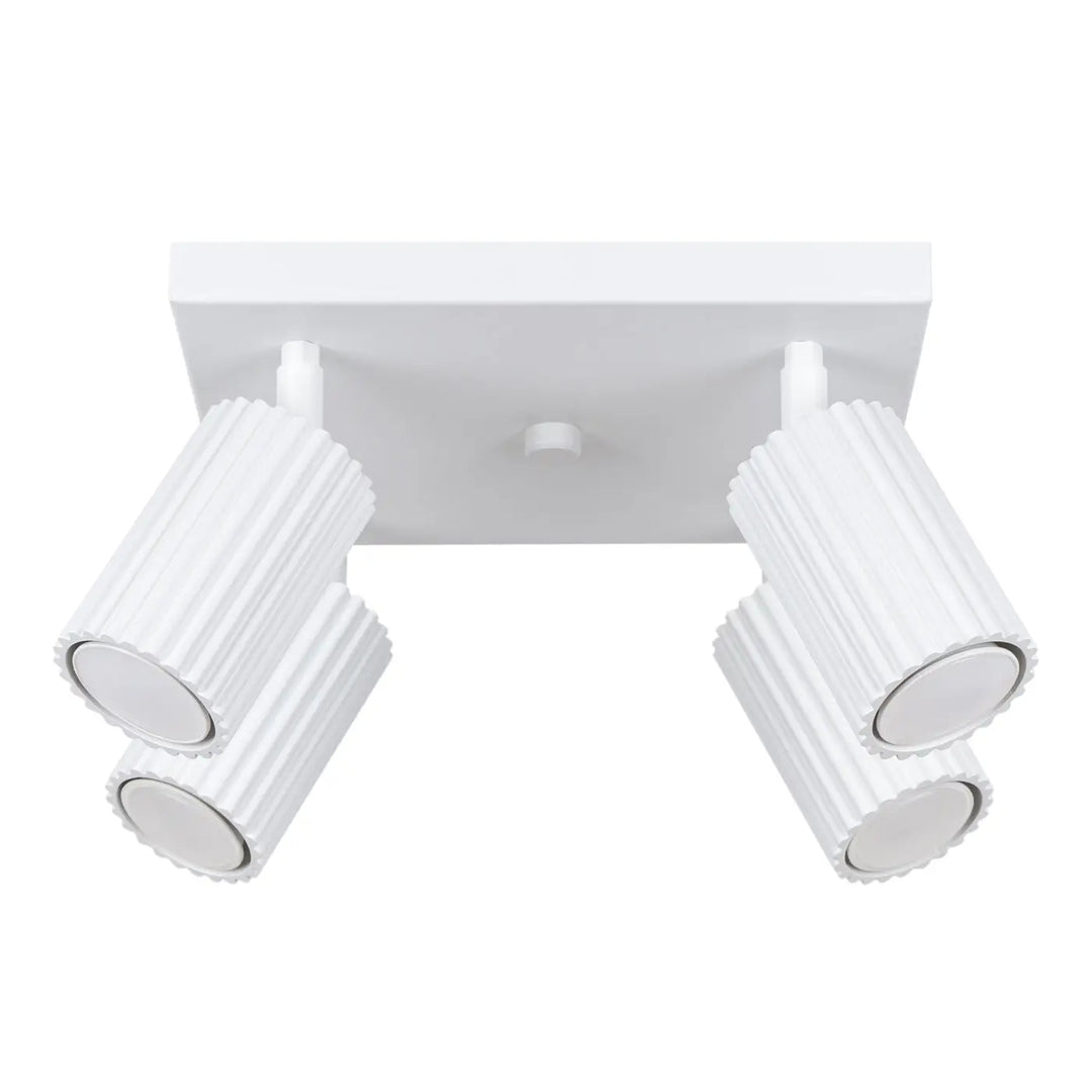 Plafonnier karbon allie design minimaliste blanc avec quatre têtes cylindriques réglables et ampoules gu10 interchangeables