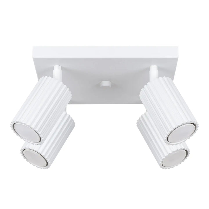Plafonnier karbon allie design minimaliste blanc avec quatre têtes cylindriques réglables et ampoules gu10 interchangeables