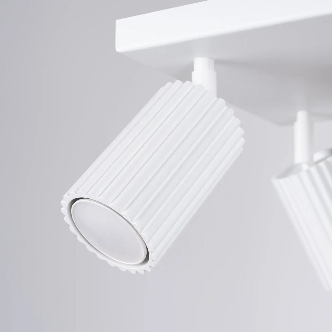 Plafonnier karbon allie blanc avec ampoules gu10 interchangeables et design minimaliste cylindrique à rainures verticales