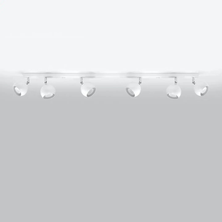 Plafonnier moderne oculare 6l blanc avec six spots oculare exactement ajustables sur barre métallique design original