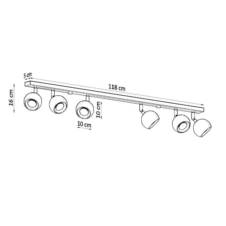 Plafonnier moderne oculare 6l blanc de 118 cm avec cinq spots ajustables au design original