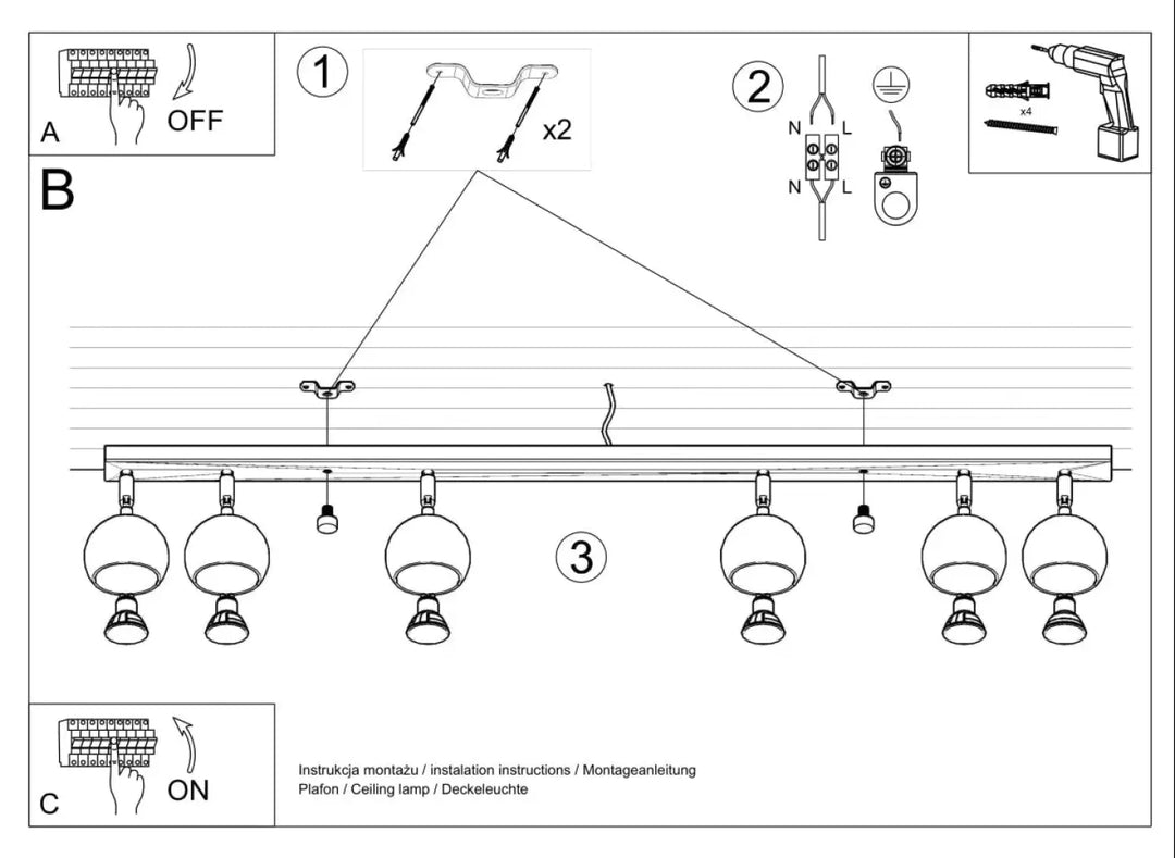 Luminaire plafonnier oculare 6l blanc avec six globes sphériques spots oculare exactement design original plafonnier moderne