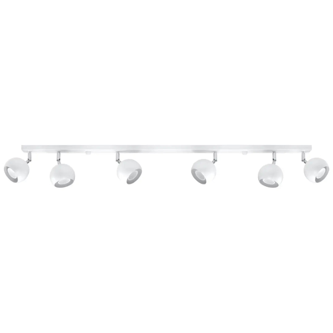 Plafonnier moderne blanc avec six spots oculare exactement sphériques réglables design original pour intérieur