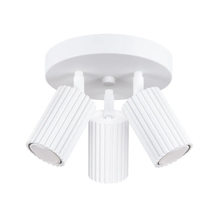 Plafonnier karbon allie design minimaliste blanc avec trois têtes cylindriques ajustables et ampoules gu10 interchangeables
