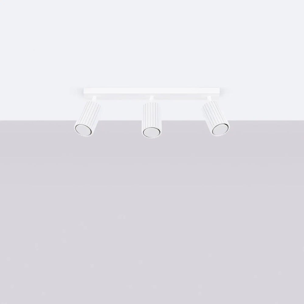 Plafonnier karbon blanc à trois spots cylindriques avec ampoules gu10 interchangeables au design minimaliste