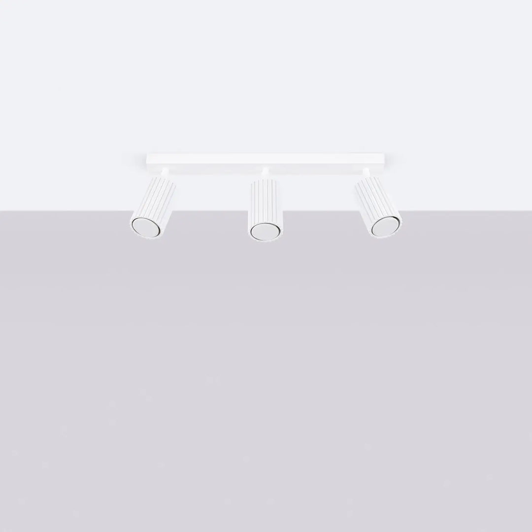 Plafonnier karbon blanc à trois spots cylindriques avec ampoules gu10 interchangeables au design minimaliste