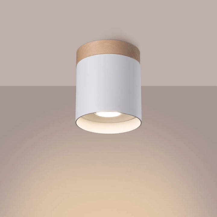 Plafonnier rif blanc avec bande en bois naturel offrant une lumière chaude et diffuse solutions déclairage modernes