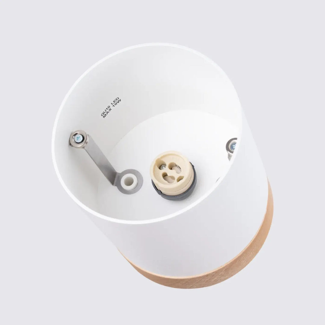 Plafonnier rif blanc cylindrique avec base en bois naturel et douille led pour solutions d’éclairage modernes