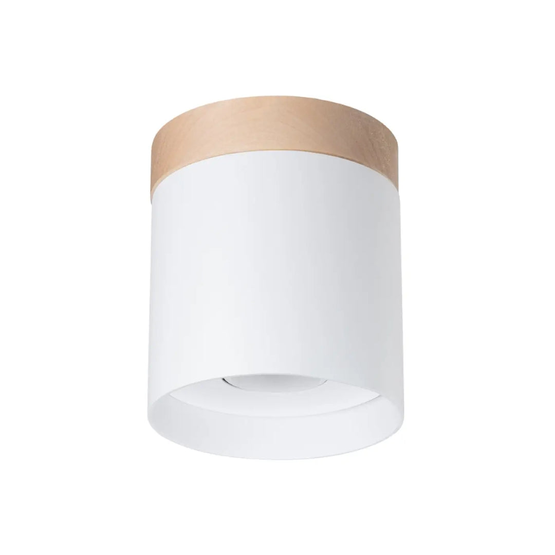 Plafonnier rif blanc cylindrique avec bande en bois naturel pour solutions d’éclairage modernes