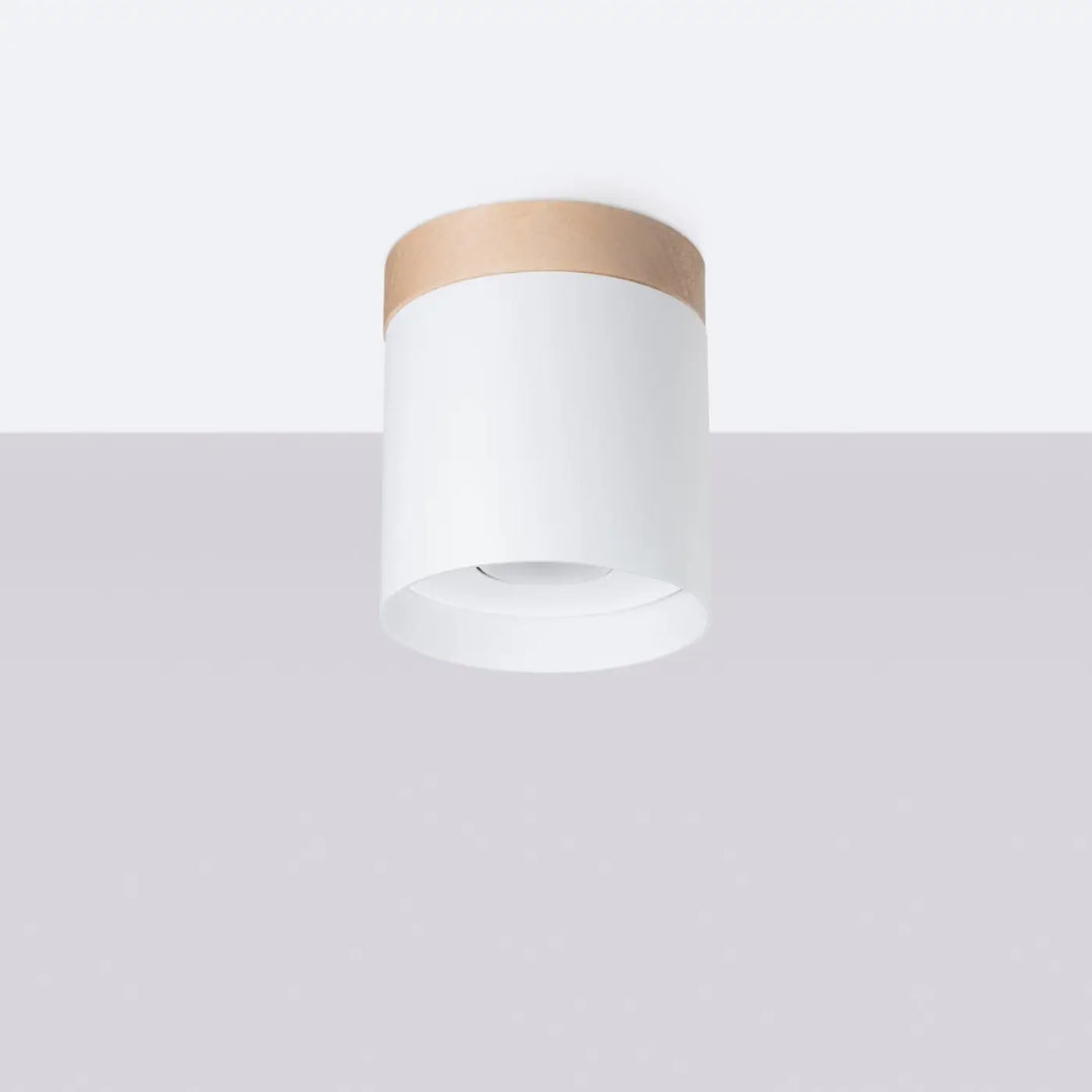 Plafonnier rif blanc cylindrique avec bande en bois naturel pour solutions d’éclairage modernes