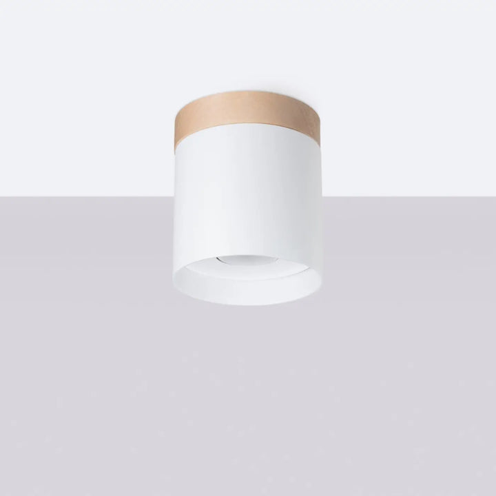 Plafonnier rif blanc cylindrique avec bande en bois naturel pour solutions d’éclairage modernes