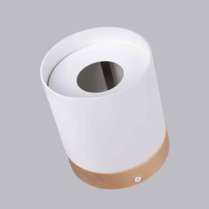 Luminaire plafonnier rif blanc cylindrique avec base en bois naturel et ouverture circulaire pour solutions déclairage modernes