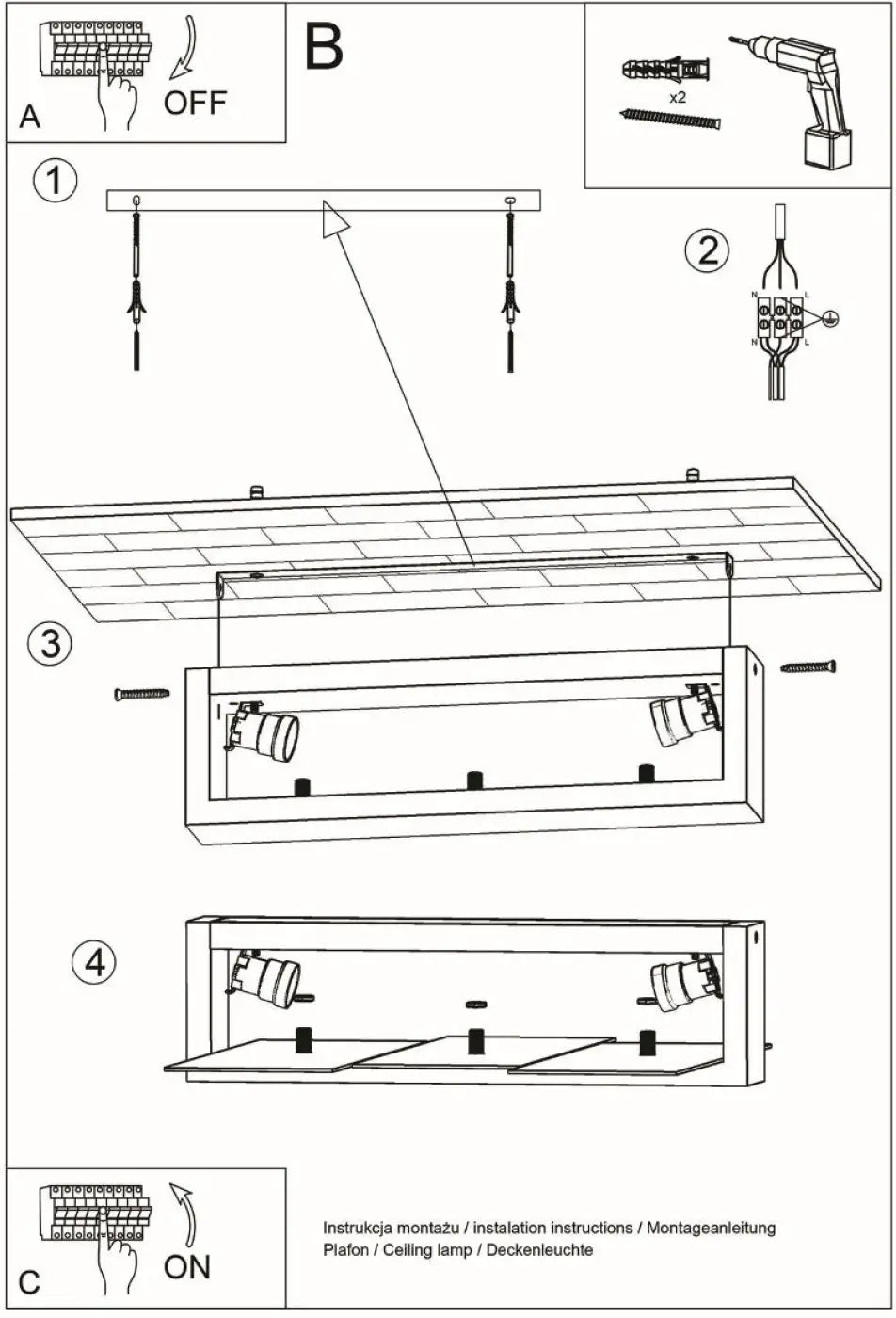 Luminaire plafonnier feniks 2 blanc avec deux lampes surprenantes intégré design intemporel en schéma technique