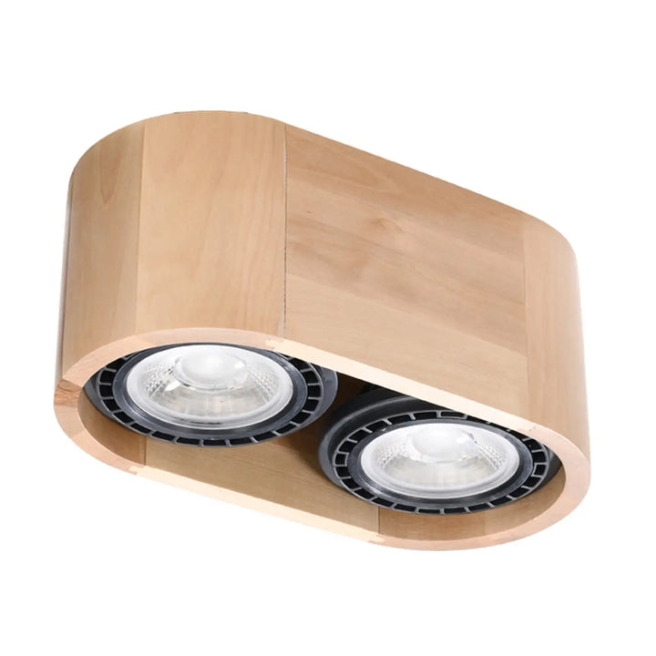 Plafonnier basic 2 en bois naturel avec finition claire et deux spots led encastrés pour sentez mieux
