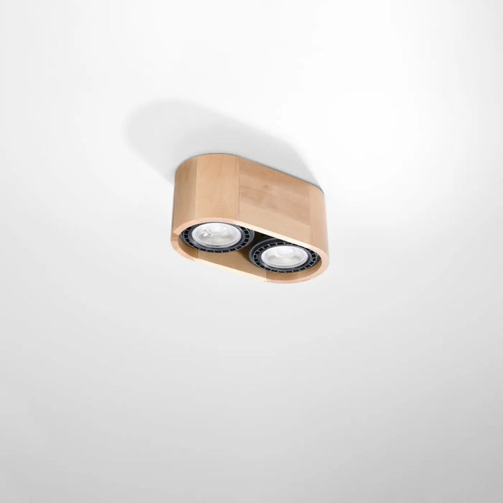 Luminaire plafonnier basic 2 en bois naturel avec deux spots encastrés circulaires pour un bois basic moderne sentez mieux