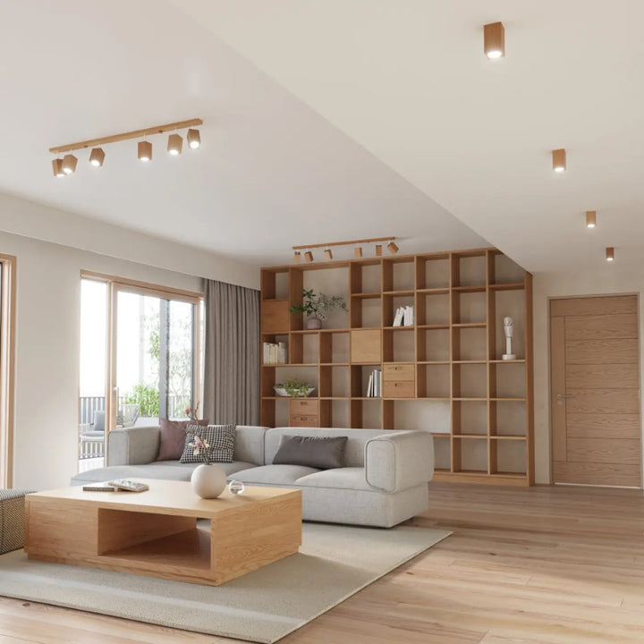 Luminaire plafonnier lampe keke 30 en bois chêne avec spots réglables s’intégrera parfaitement au style loft