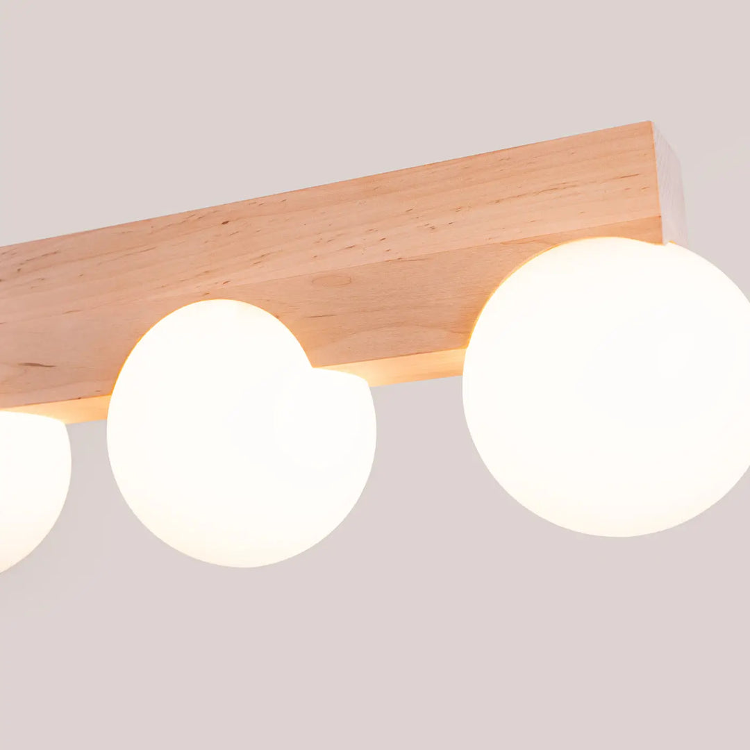 Luminaire plafonnier bulbo 3 bois naturel avec combinaison naturelle et forme minimaliste en verre dépoli
