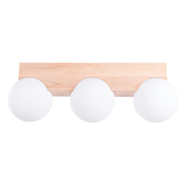 Luminaire plafonnier applique plafonnier à trois lumières avec base en bois naturel et globe en verre dépoli forme minimaliste combinaison naturelle