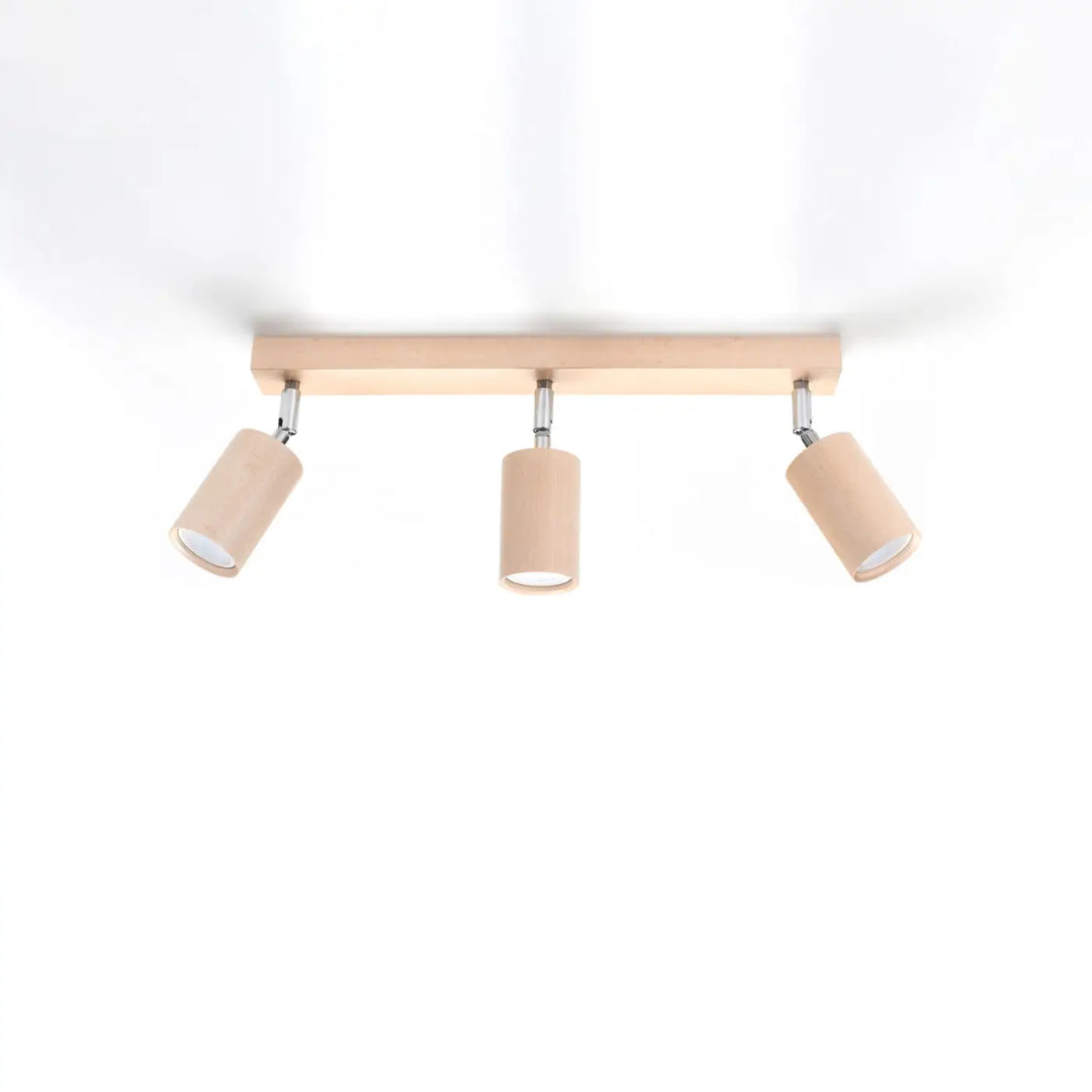 Luminaire plafonnier berg 3 en bois naturel beige avec abat-jours mobiles et ampoules interchangeables cylindriques