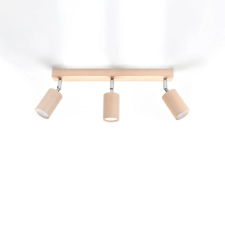 Luminaire plafonnier berg 3 en bois naturel beige avec abat-jours mobiles et ampoules interchangeables cylindriques