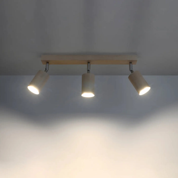Plafonnier berg 3 avec abat-jours mobiles cylindriques en bois naturel et ampoules interchangeables off-white