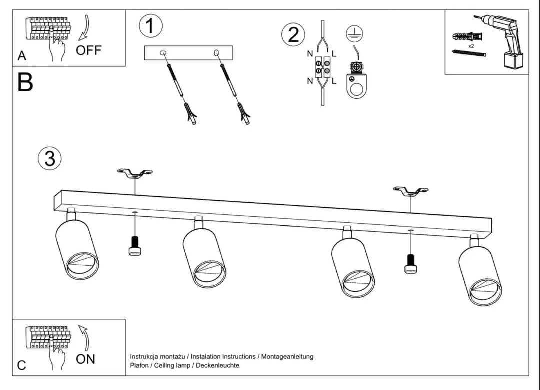 Luminaire plafonnier berg 4 en bois naturel avec abat-jours mobiles berg et forme simple pour intérieur moderne