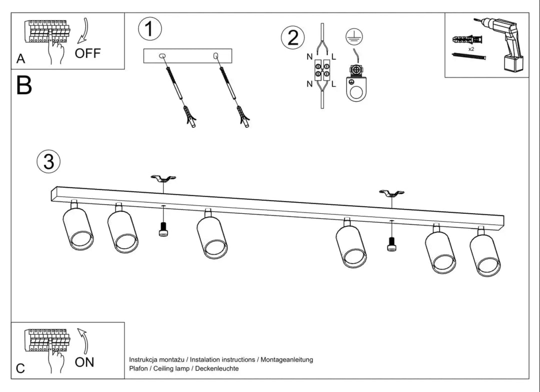 Luminaire plafonnier berg 6 en bois naturel avec track lighting et abat-jours berg de forme simple