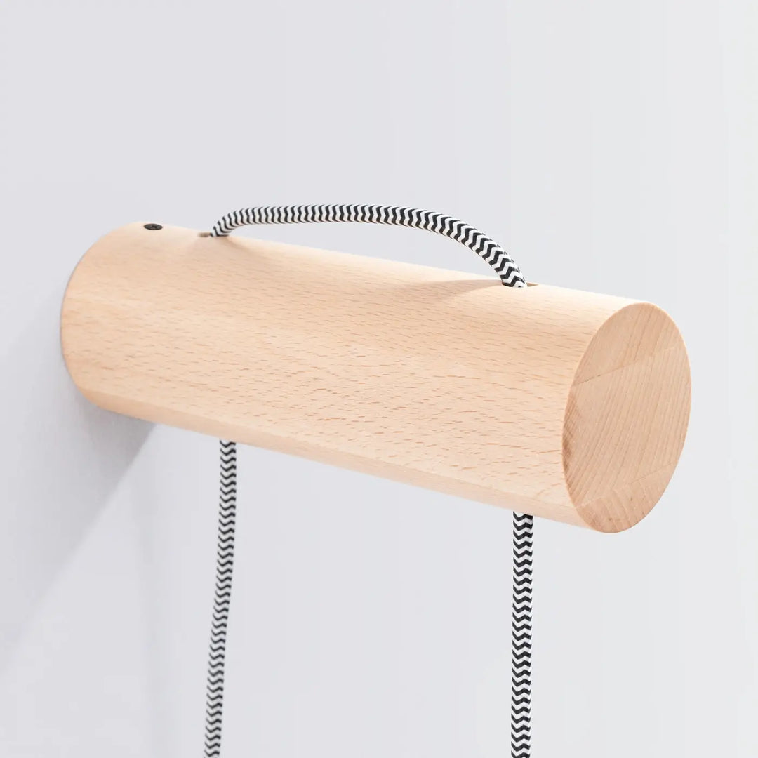 Lampe cheminée nimbi l’applique murale murale légère en bois naturel avec cordon noir et blanc à motif zigzag