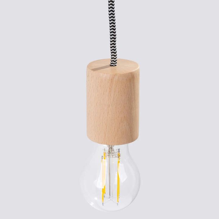 Applique murale nibbli e27 avec interrupteur en cylindre bois naturel et ampoule led filament lampe cheminée nimbi