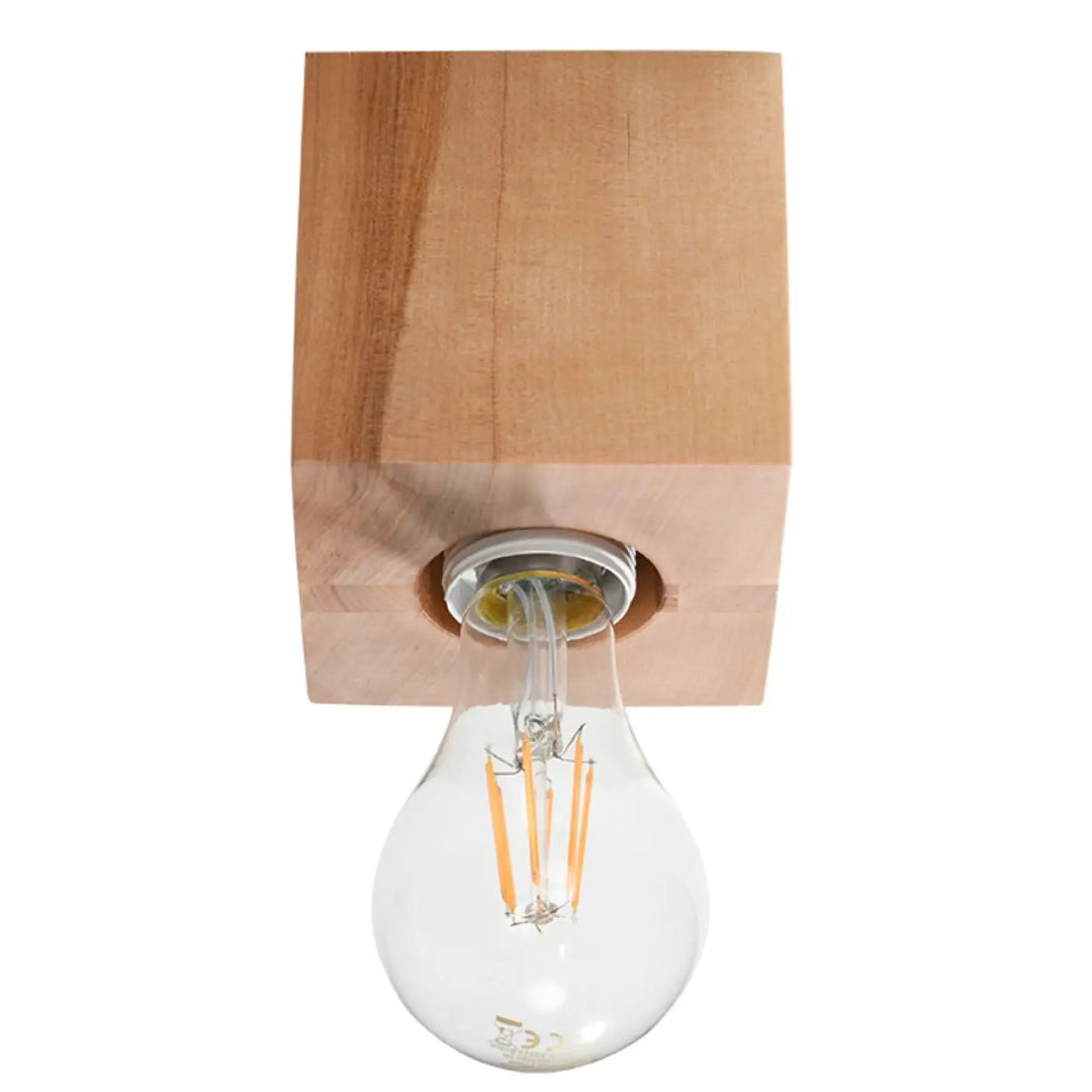 Plafonnier ariz en bois naturel avec cube mural chaud abritant une ampoule filament claire sentez mieux