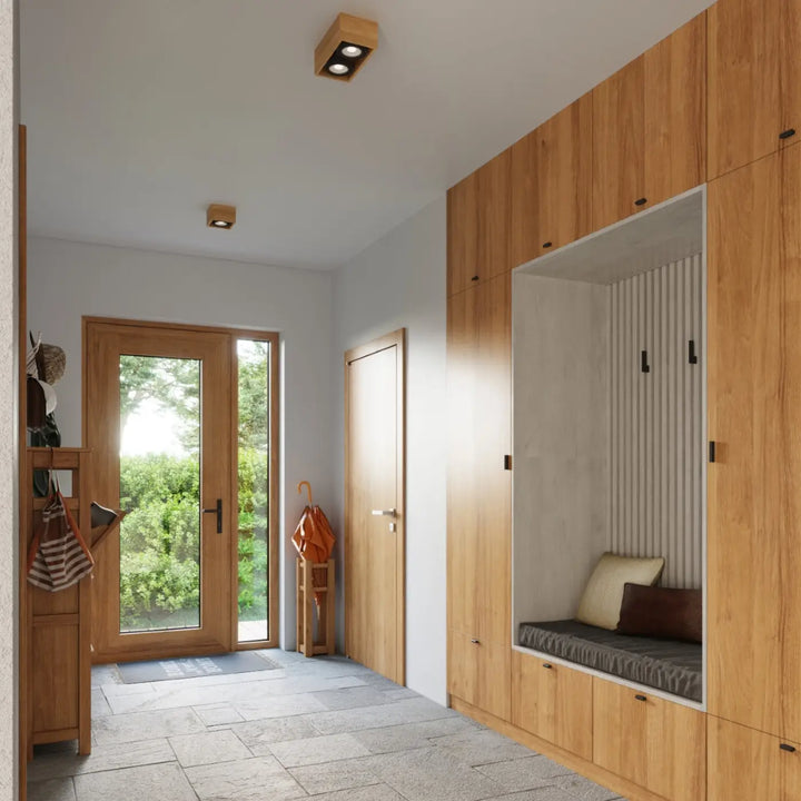 Luminaire plafonnier quatro 2 en bois naturel avec deux ampoules circulaires pour un intérieur sentez mieux