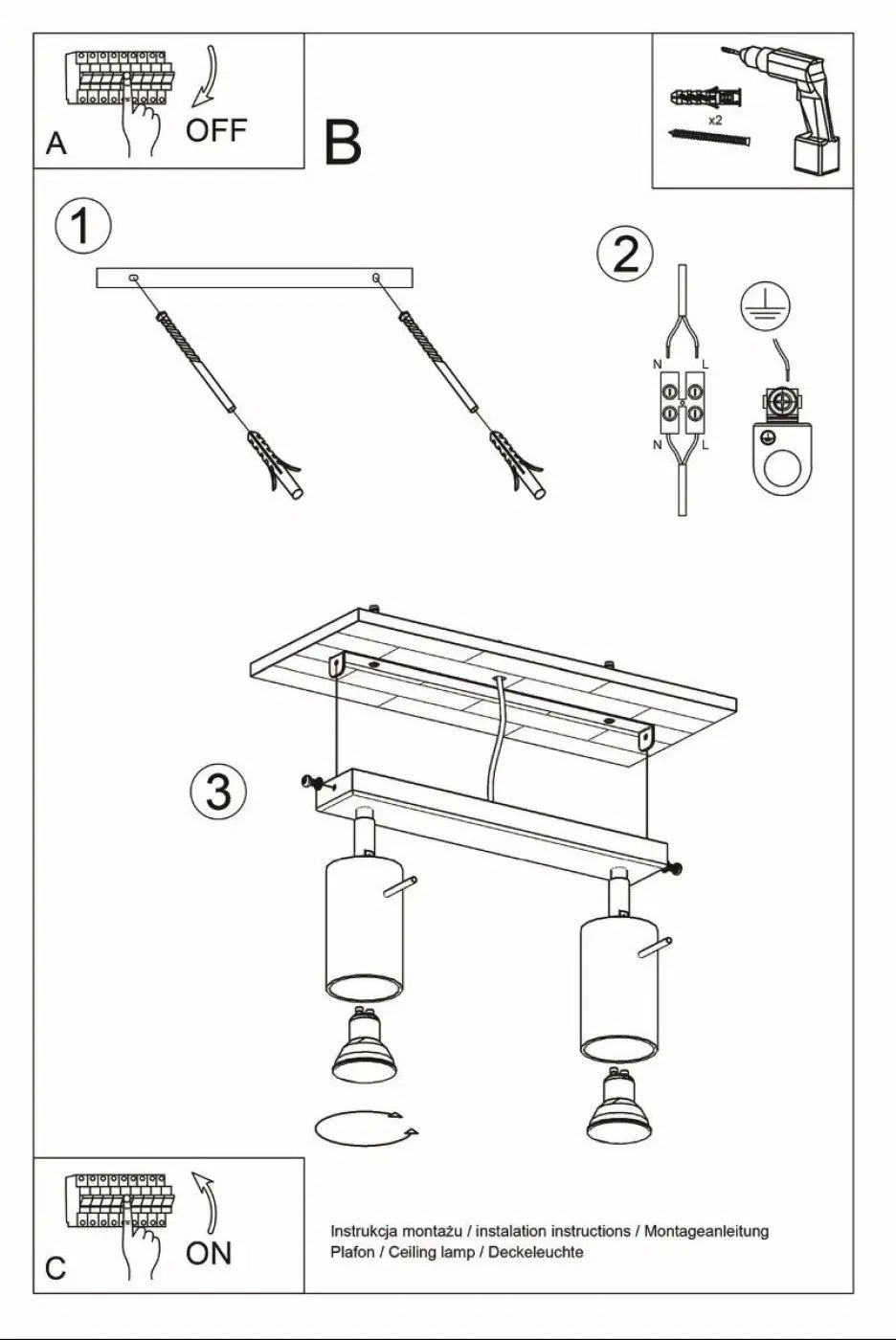 Luminaire plafonnier berg 2 en bois naturel avec deux abat-jours berg cylindriques de forme simple suspendus