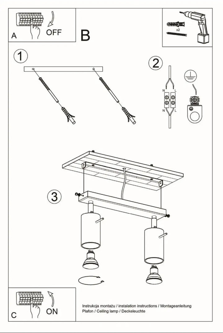 Luminaire plafonnier berg 2 en bois naturel avec deux abat-jours berg cylindriques de forme simple suspendus