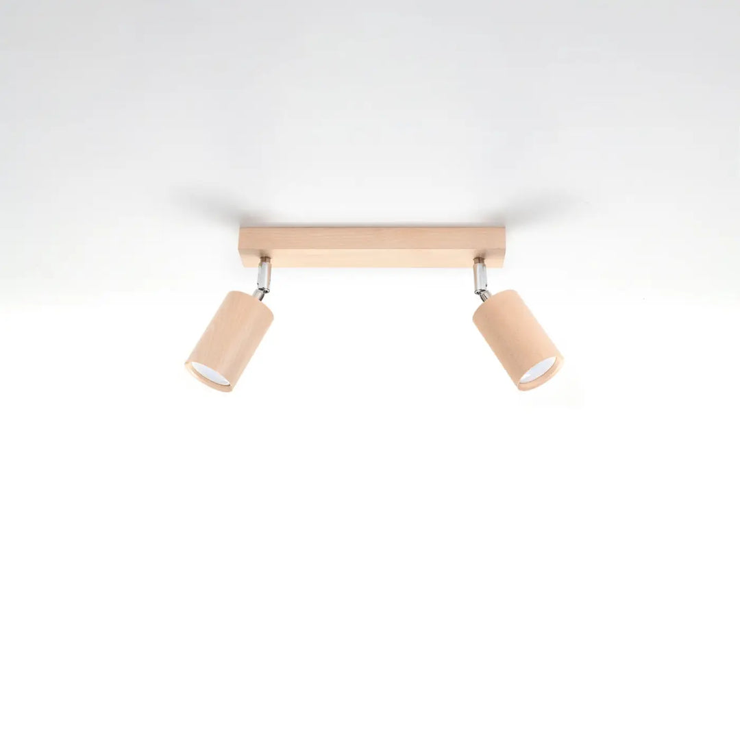 Luminaire plafonnier berg 2 en bois naturel avec deux abat-jours berg cylindriques ajustables de forme simple beige