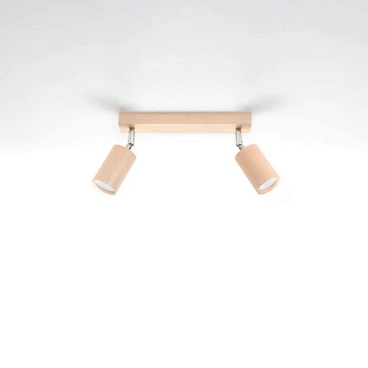 Luminaire plafonnier berg 2 en bois naturel avec deux abat-jours berg cylindriques ajustables de forme simple beige