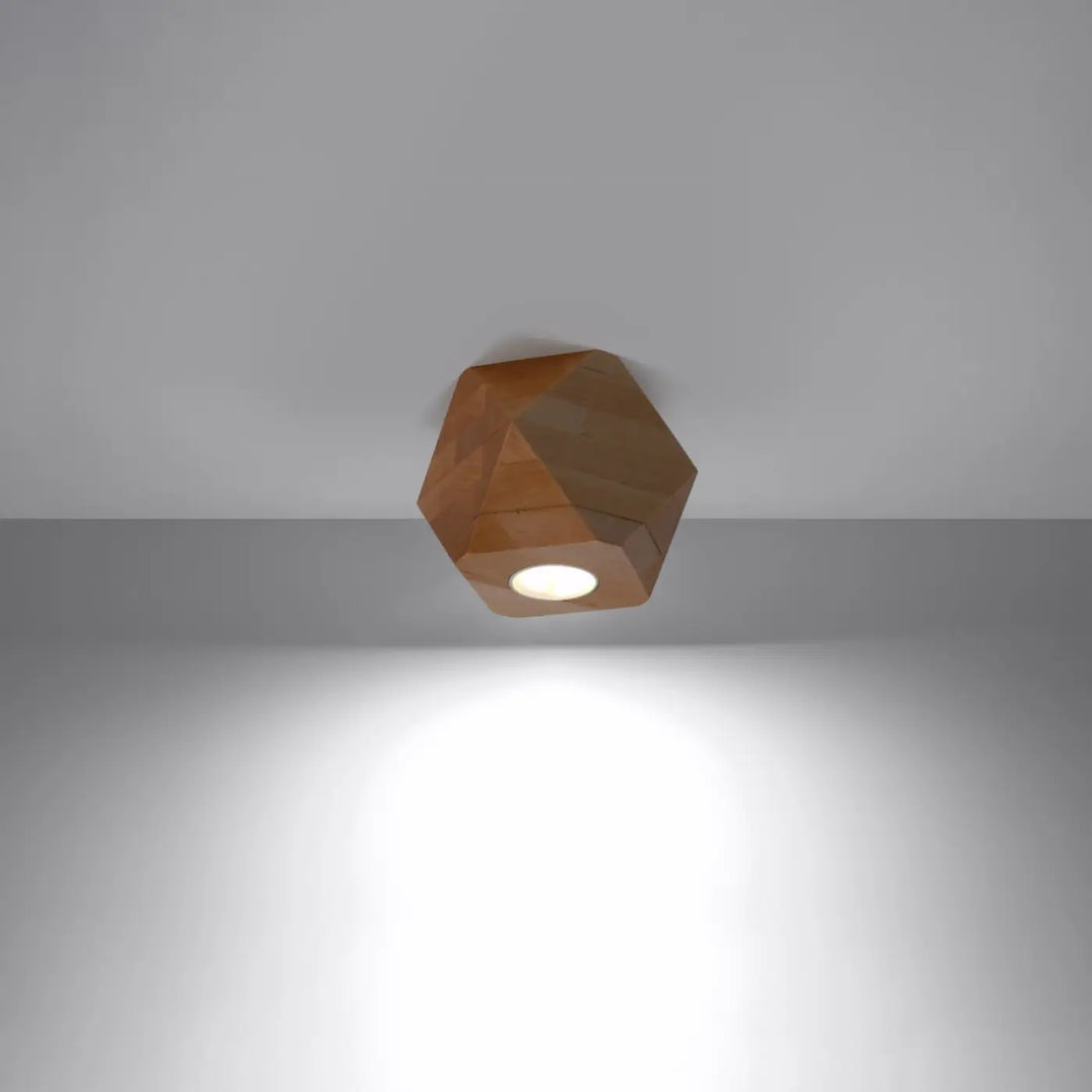Luminaire plafonnier woody 1 en bois naturel avec lampe woody cuivre facettée dans un style loft bois s’intègrera parfaitement