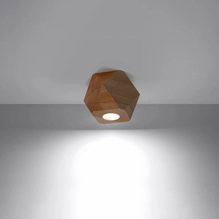 Luminaire plafonnier woody 1 en bois naturel avec lampe woody cuivre facettée dans un style loft bois s’intègrera parfaitement