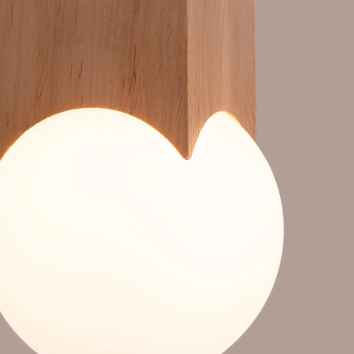 Luminaire plafonnier lampe solis en bois naturel avec abat-jour sphérique crée en verre dépoli design minimaliste chaud