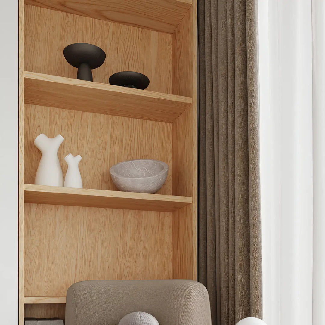 Luminaire plafonnier boomo 12 en bois clair avec étagères décoratives minimalisme scandinave et style raffiné