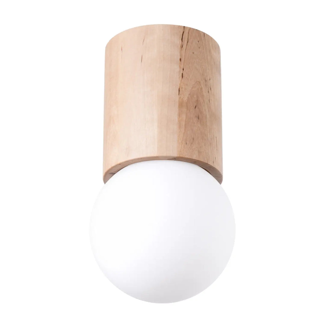 Luminaire plafonnier boomo 12 en bois naturel et globe en verre dépoli blanc avec style raffiné minimalisme scandinave