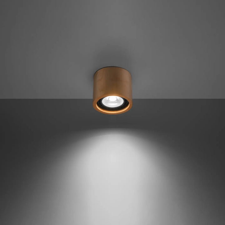 Plafonnier basic bois naturel en finition cuivre avec ampoule led blanc chaud pour sentez mieux ambiances