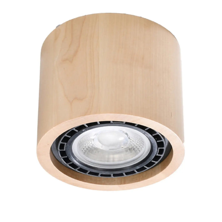 Luminaire plafonnier basic 1 en bois naturel avec lampe led visible et anneau dissipateur noir pour sentez mieux