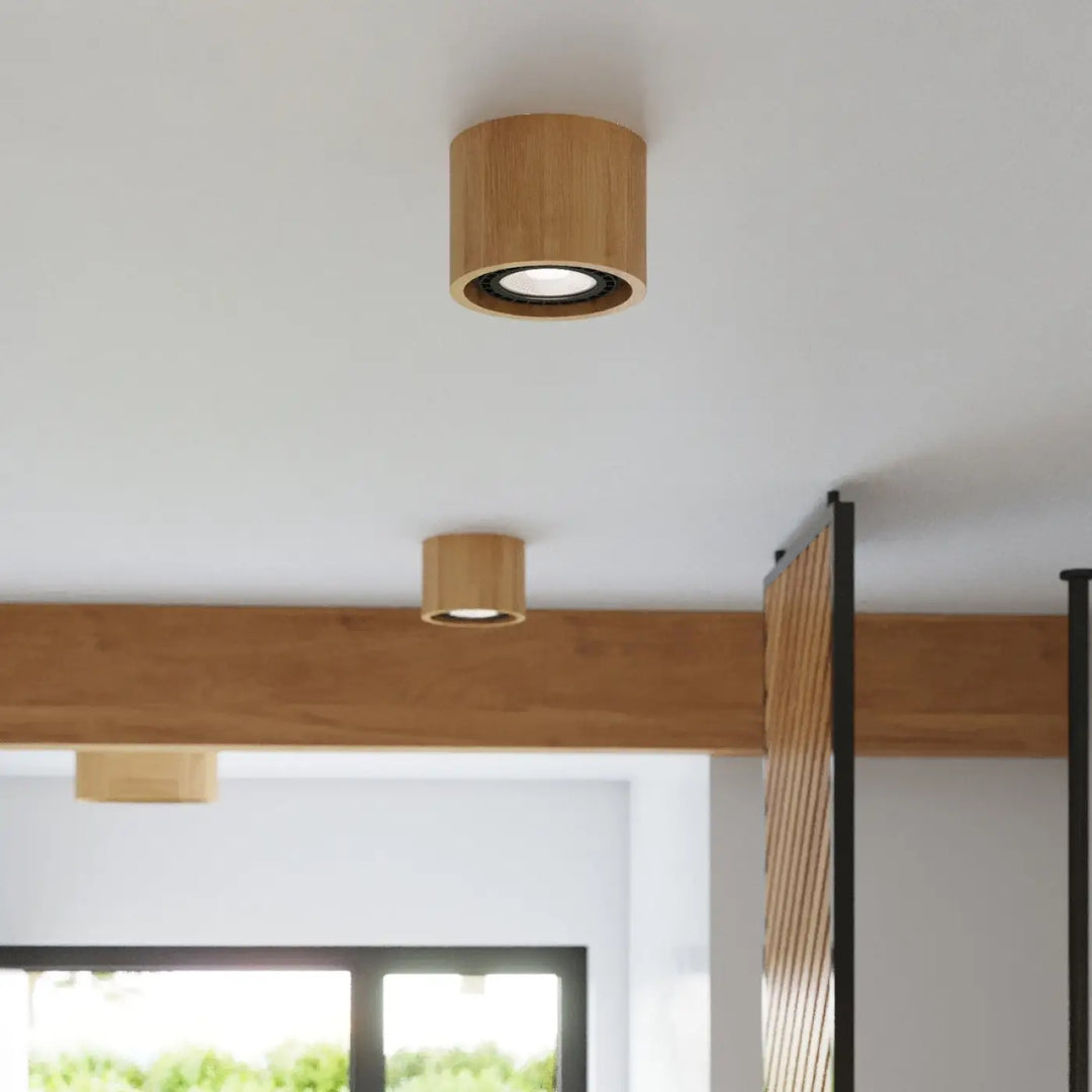 Plafonnier basic cylindrique en bois naturel avec ampoule led encastrée pour ambiance sentez mieux