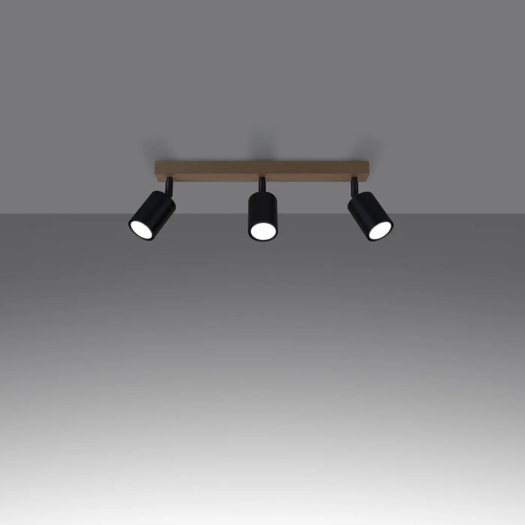 Plafonnier verdo 3l noir avec spot cylindrique design moderne en bois pour éclairage de plafond contemporain