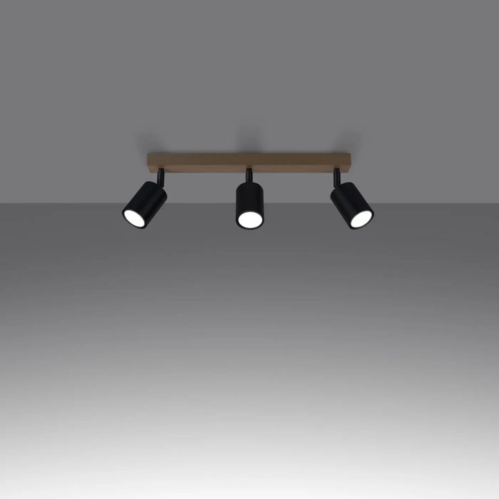 Plafonnier verdo 3l noir avec spot cylindrique design moderne en bois pour éclairage de plafond contemporain