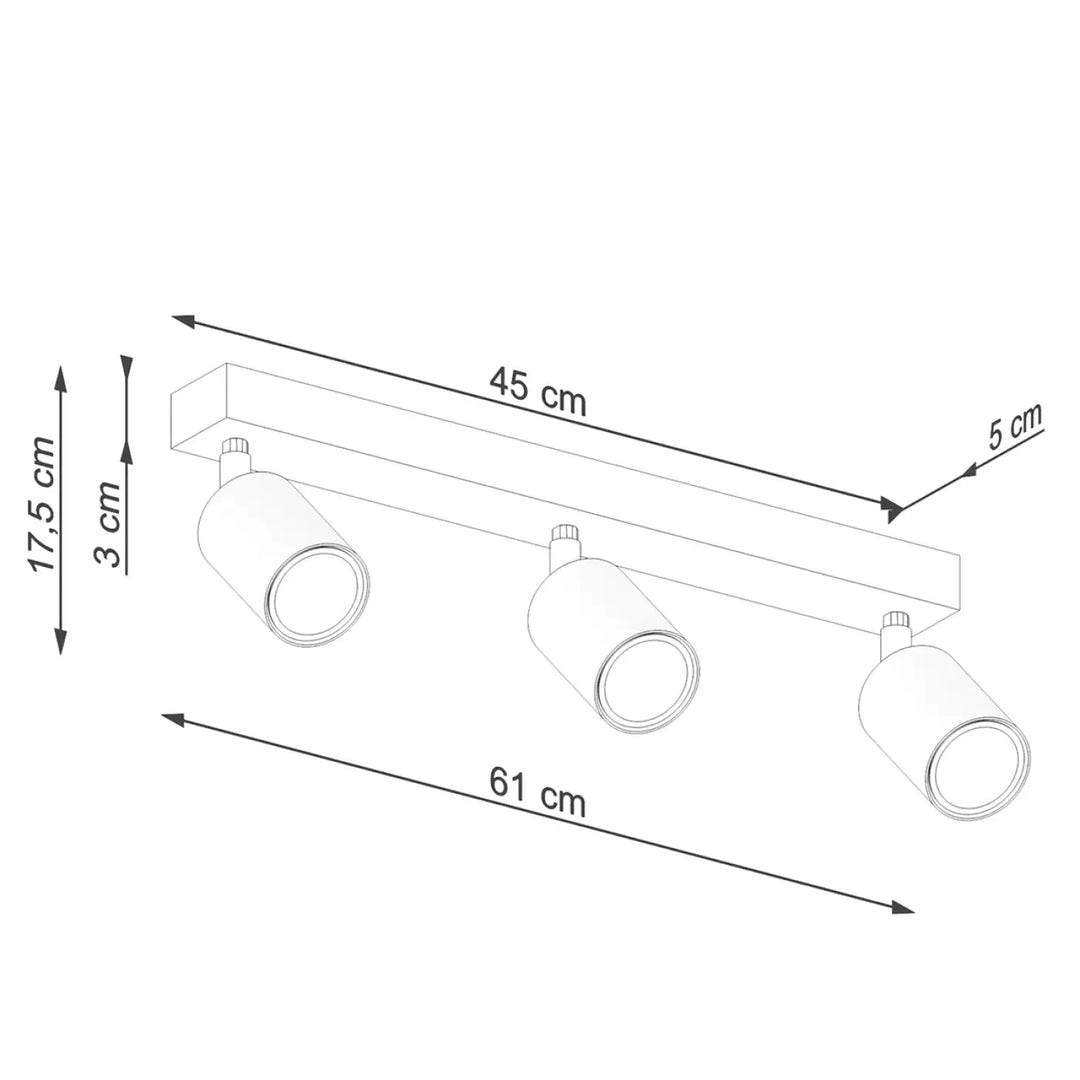 Plafonnier verdo 3l noir design moderne avec trois têtes cylindriques blanches sur barre rectangulaire slim