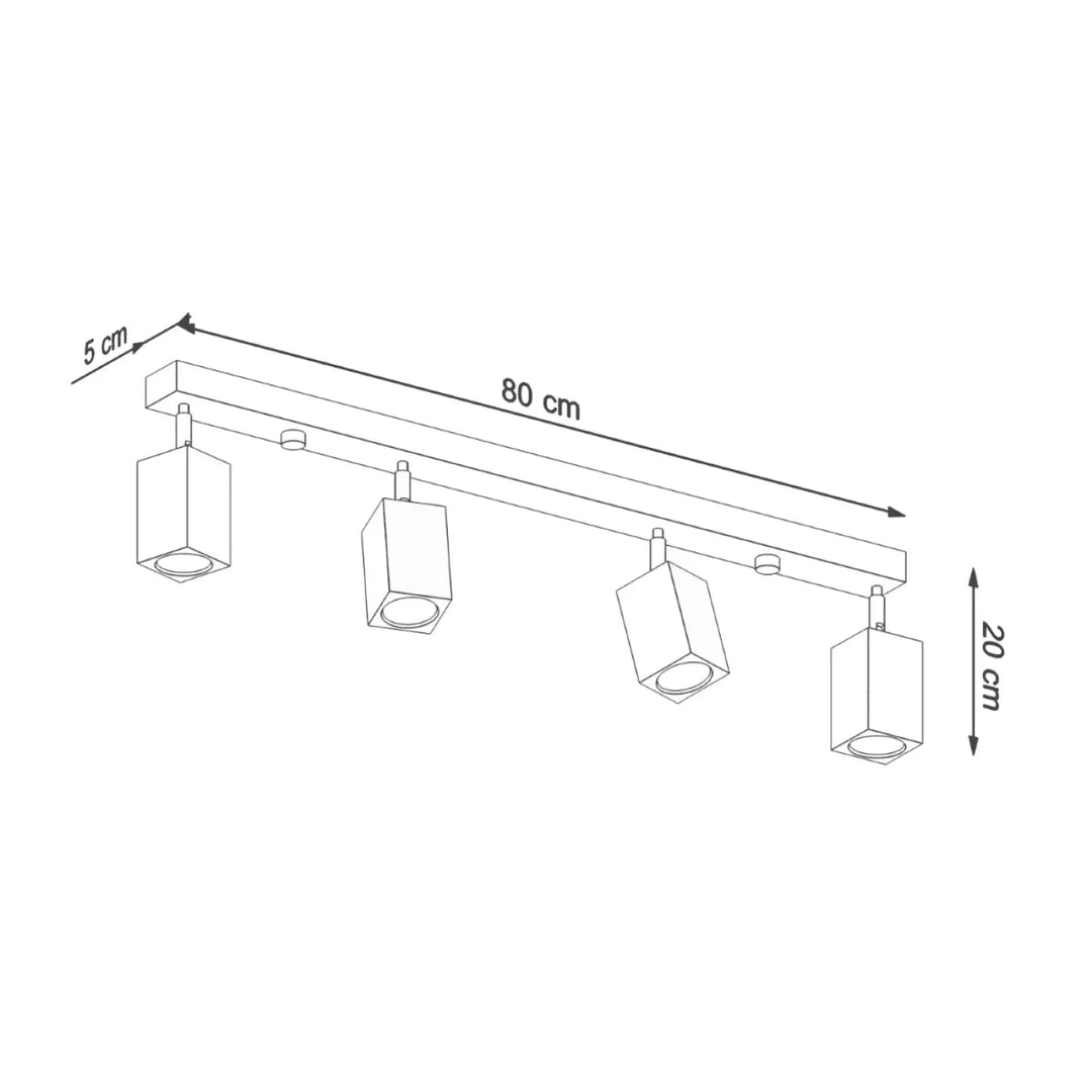 Plafonnier keke 4 en chêne avec quatre têtes carrées ajustables sur barre moderne de 80 cm style loft sentez-vous mieux