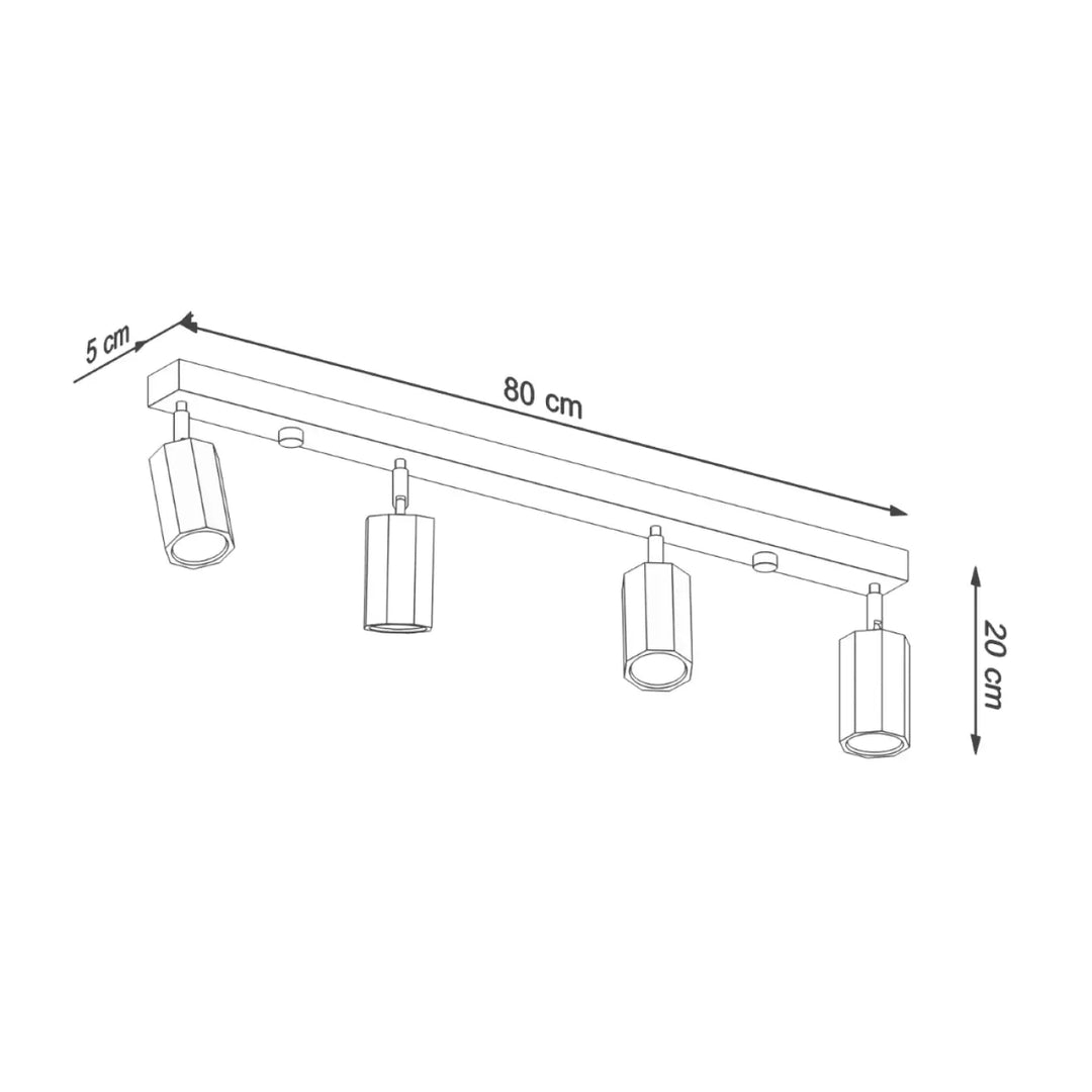 Plafonnier zeke 4 style loft avec quatre spots cylindriques réglables sur barre chêne moderne et minimaliste